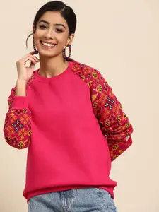 Sangria Women Fuchsia Raglan Sleeves Sweatshirt