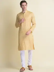 NAMASKAR Men Beige Printed Pure Cotton Kurta