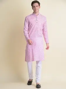 NAMASKAR Men Pink Printed Cotton Kurta