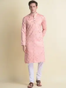 NAMASKAR Men Pink Printed Cotton Kurta