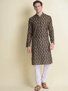 NAMASKAR Men Green Ethnic Motifs Printed Cotton Kurta