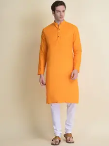 NAMASKAR Men Yellow Cotton Self Design Kurta