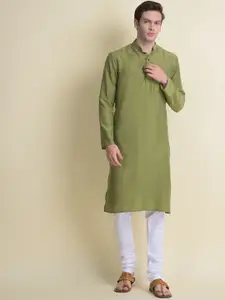 NAMASKAR Men Green Thread Work Kurta
