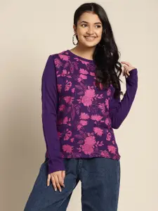Sangria Girls Purple Floral Printed Pullover