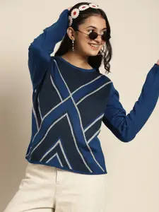 Sangria Teen Girls Blue Printed Pullover
