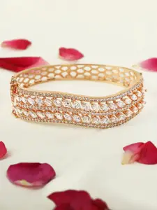 AccessHer Women Rose Gold Brass American Diamond Gold-Plated Bangle-Style Bracelet