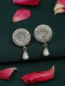 AccessHer Silver-Toned Diamond Shaped Jhumkas Earrings