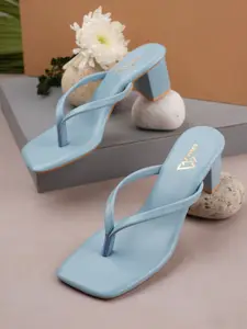 EVERLY Blue Embellished Block Sandals with Bows