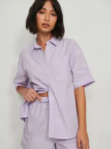 NA-KD Women Lavender Solid Organic Cotton Lounge Shorts