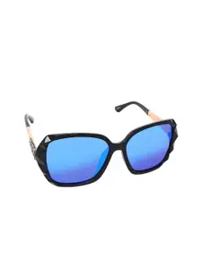 Aeropostale Women Blue Lens & Black Square Sunglasses with Polarised Lens
