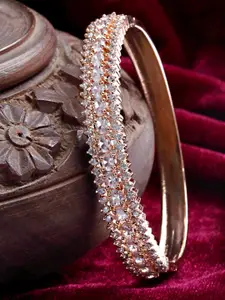 KARATCART Set Of 2 Rosegold-Plated & White CZ & AD-Studded Bangles