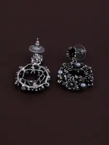 Silver Shine Black Contemporary Chandbalis Earrings