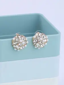 Silver Shine Women White Antique Pearl Stud Earring