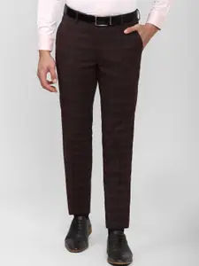 Peter England Elite Men Brown Checked Slim Fit Trousers