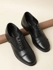 Liberty Men Black Solid Leather Formal Oxfords