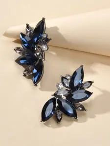OOMPH Silver-Toned & Blue Leaf-Shaped Studs
