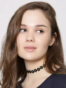 OOMPH Black Floral Choker Necklace