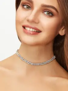 OOMPH Silver-Toned Stone-Studded Choker Necklace