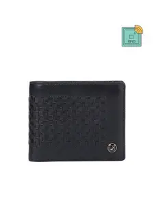 Da Milano Men Black Textured Leather Two Fold Wallet