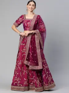Readiprint Fashions Purple & Golden Embroidered Unstitched Lehenga & Blouse With Dupatta