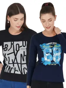 appulse Women Multicoloured Set Of 2 Printed Cotton T-shirt