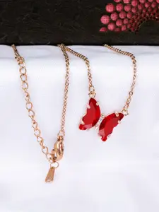 Fashion Frill Gold-Toned & Red Rose Gold-Plated Necklace