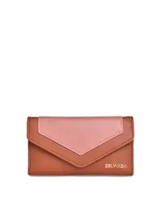 Belwaba Women Tan & Pink Colourblocked PU Three Fold Wallet