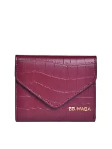 Belwaba Women Burgundy Textured PU Three Fold Wallet