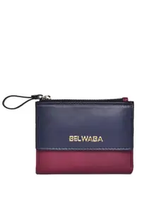Belwaba Women Burgundy Colourblocked PU Two Fold Wallet