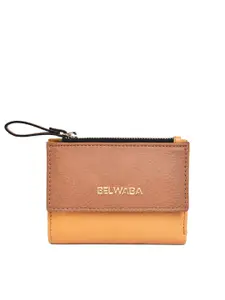 Belwaba Women Mustard Colourblocked PU Two Fold Wallet