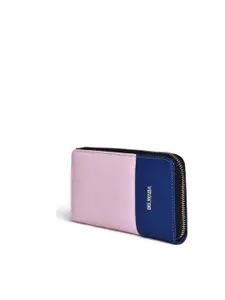 Belwaba Women Pink & Blue Colourblocked PU Zip Around Wallet
