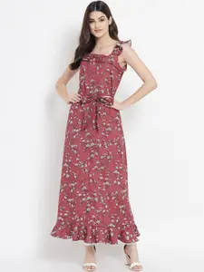 Kannan Women Maroon Floral Crepe Maxi Dress