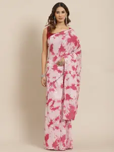 Saree mall White & Pink Tie and Dye Sarees