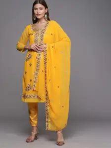 KALINI Yellow & Red Embroidered Unstitched Dress Material