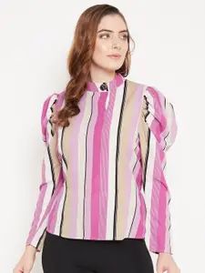 Madame Pink & Beige Striped Shirt Style Top