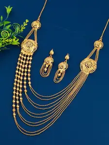 Silver Shine Women Gold Plated Gold Toned Necklace Jewellery Set
