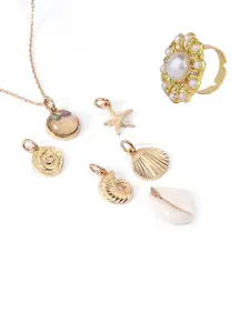 Lilly & sparkle Pack of 6 Gold-Plated Pendant & Ring