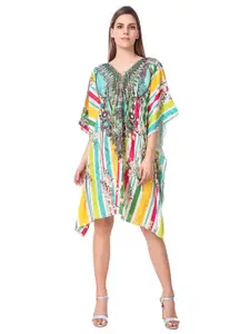 Rajoria Instyle Multicoloured Georgette Ethnic Kaftan Dress