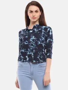 V-Mart Women Navy Blue Printed Casual Shirt