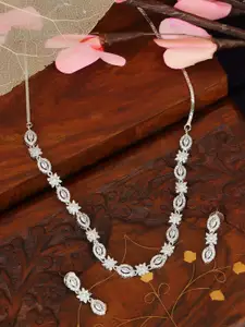 Crunchy Fashion Silver-Plated White American Diamond Floral Design Necklace Set