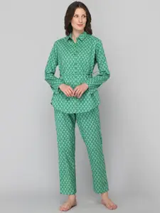 DRAPE IN VOGUE Women Green Printed Night suit