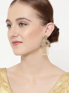 PANASH Gold-Toned & White Classic Drop Earrings