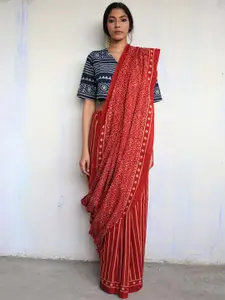Chidiyaa Maroon & Cream-Coloured Pure Cotton Saree