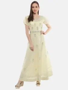 V-Mart Women Beige Embellished Satin A-Line Maxi Dress