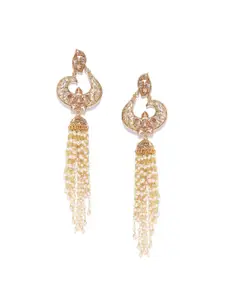 PANASH Gold-Toned & White Floral Tasselled Drop Earrings