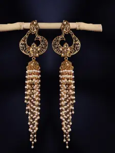 PANASH Gold-Toned & White Floral Tasselled Drop Earrings