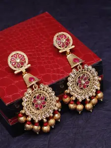 PANASH Women Gold-Plated & Red Circular Drop Earrings