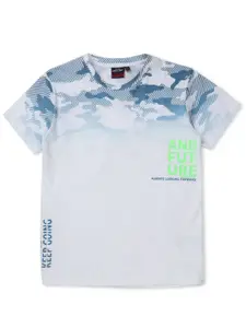 Gini and Jony Boys White & Blue Printed T-shirt