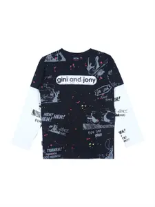 Gini and Jony Boys Black Typography Printed Cotton T-shirt