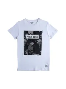 Gini and Jony Boys White & Black Printed Cotton T-shirt